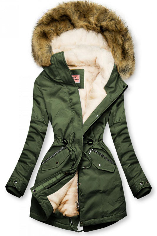 Winter parka jacket with faux fur, /green