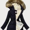 Women's winter parka bear navy blue / brown