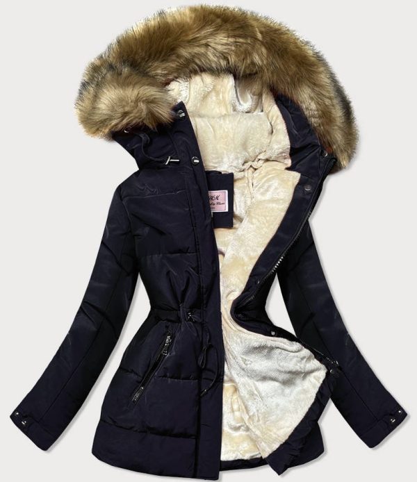 Women's winter parka bear navy blue / brown