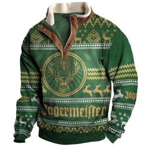 Men's Vintage Jgermeister Christmas Print Half-Zip Stand Collar Sweatshirt / [blueesa] /