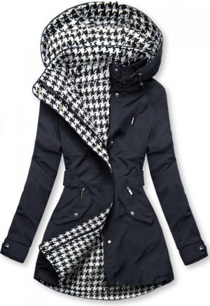 Light parka with hood blue / houndstooth pattern