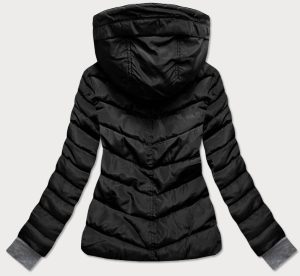 Short women's winter hooded jacket black