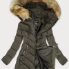 Khaki Quilted Ladies Hooded Jacket