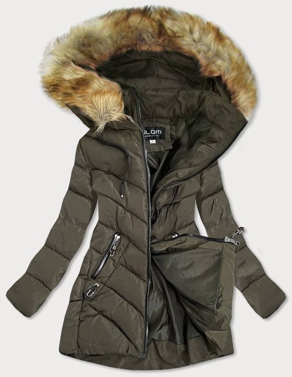 Khaki Quilted Ladies Hooded Jacket