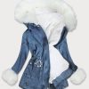 Faux fur jacket with fur lining blue-white