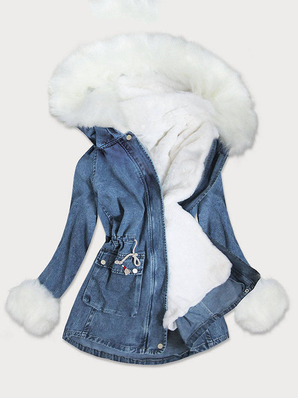 Faux fur jacket with fur lining blue-white