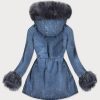 Blue Ladies Denim Jacket with Fur Lining-Graphite