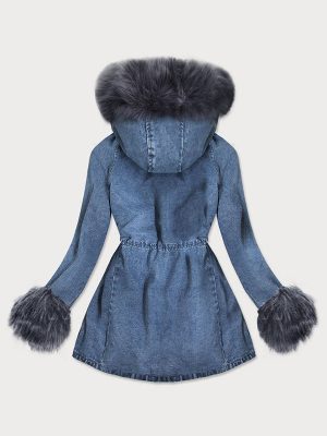 Blue Ladies Denim Jacket with Fur Lining-Graphite