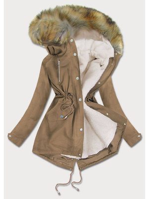 Women's parka with dark beige lining