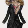 Women's waterproof parka with black cut along the side