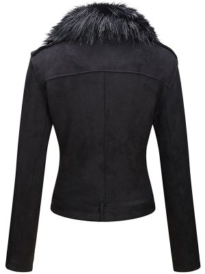 Ladies PU autumn and winter short leather jacket with detachable faux fur collar and zipper