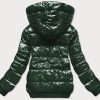 Green shiny winter jacket with ribbon