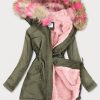 Ladies winter parka khaki pink