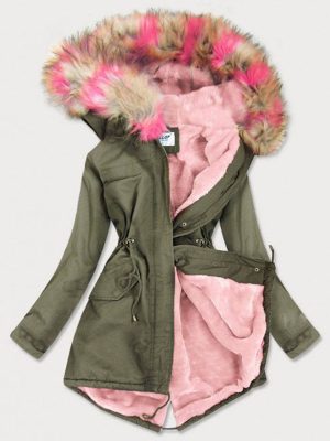 Ladies winter parka khaki pink