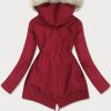 Lining red women's winter parka coat