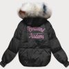 Women's short oversized winter jacket black/pink