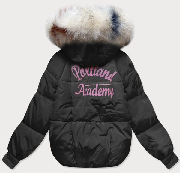 Women's short oversized winter jacket black/pink