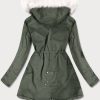 Autumn and winter fur color khaki parka coat