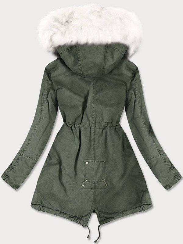 Autumn and winter fur color khaki parka coat