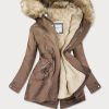 Lining brown ladies parka coat