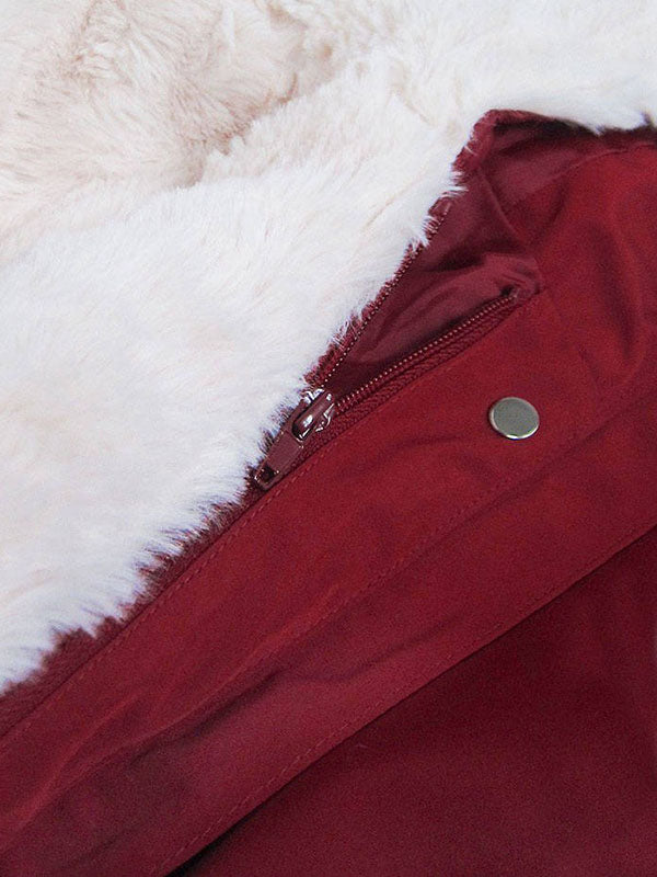 Lining red women's winter parka coat