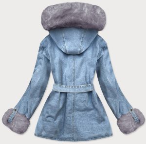 Women's fur lining denim jacket blue-grey