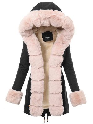 Ladies winter parka coat WANESA black and natural fur...