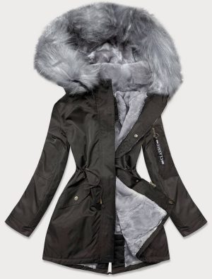 Women's Khaki Grey Fur Winter Parka