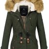 Warm ladies designer winter jacket with hood and teddy fur