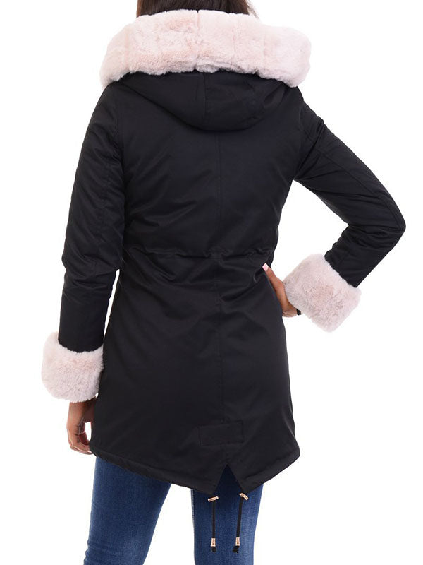 Ladies winter parka coat WANESA black and natural fur...