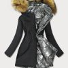 Ladies reversible winter jacket black silver