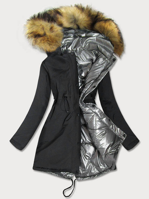 Ladies reversible winter jacket black silver