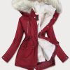 Lining red women's winter parka coat