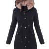 Ladies winter parka coat navy blue with pink fur