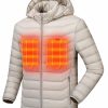 Heated ladies jacket with battery pack and detachable hood