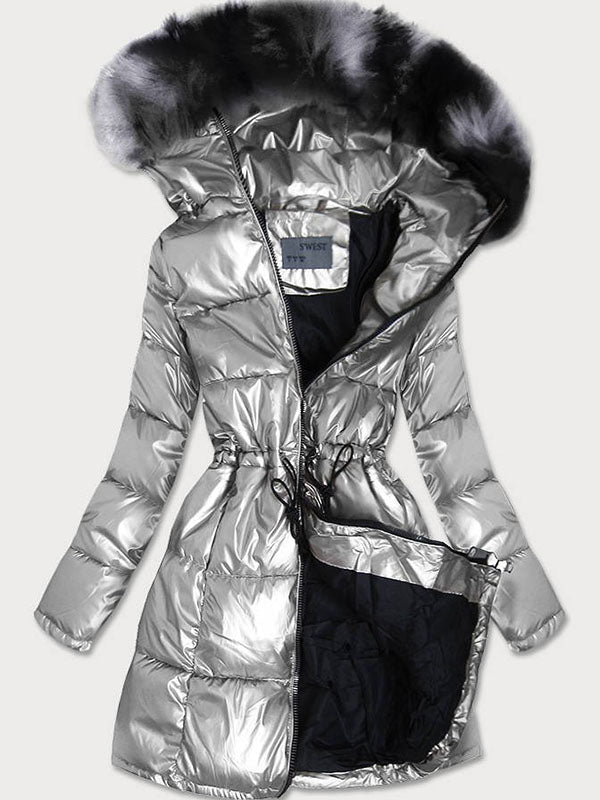 Women's metallic silver winter outfit