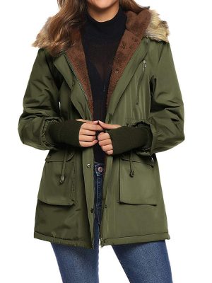 Women's Hooded Woolen Coat Faux Fur Jacket