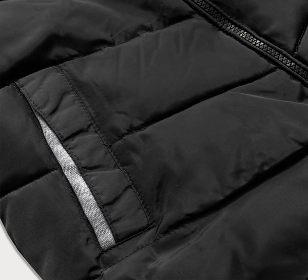 Short women's winter hooded jacket black