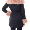 Ladies winter parka coat navy blue with pink fur