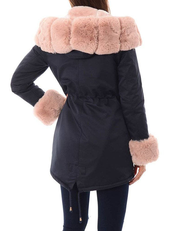 Ladies winter parka coat navy blue with pink fur