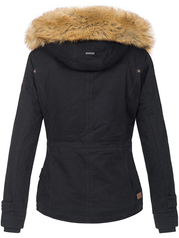 Warm ladies designer winter jacket with hood and teddy fur