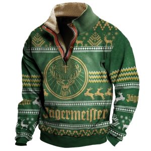 Men's Vintage Jgermeister Christmas Print Half-Zip Stand Collar Sweatshirt / [blueesa] /