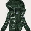 Green shiny winter jacket with ribbon