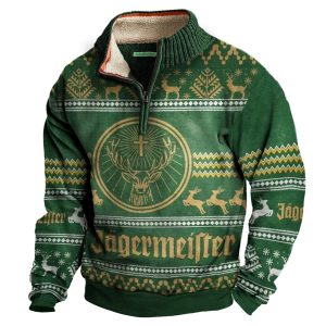 Men's Vintage Jgermeister Christmas Print Half-Zip Stand Collar Sweatshirt / [blueesa] /