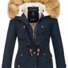 Warm ladies designer winter jacket with hood and teddy fur