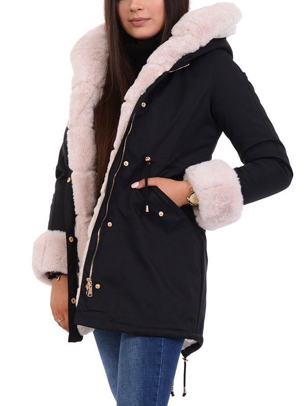 Ladies winter parka coat WANESA black and natural fur...