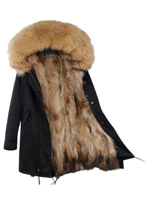 Black and tan parka coat with real lining