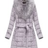 Ladies eco-leather coat with fur heater