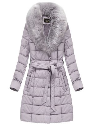 Ladies eco-leather coat with fur heater