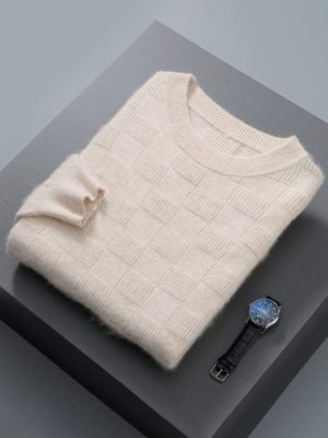 Pure mink cashmere sweater Men's round neck